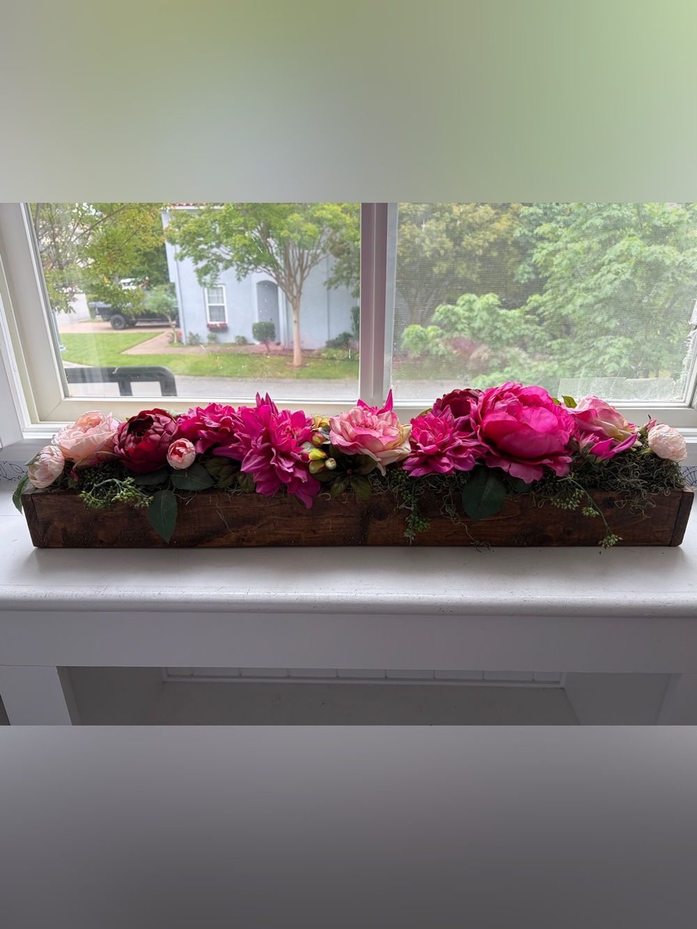 Pink Floral Window Box Centerpiece - Home Accents